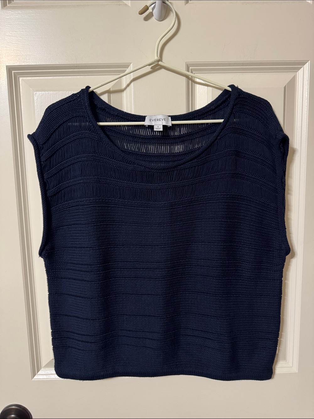 Evereve Navy Open-Knit Sleeveless Boxy Top